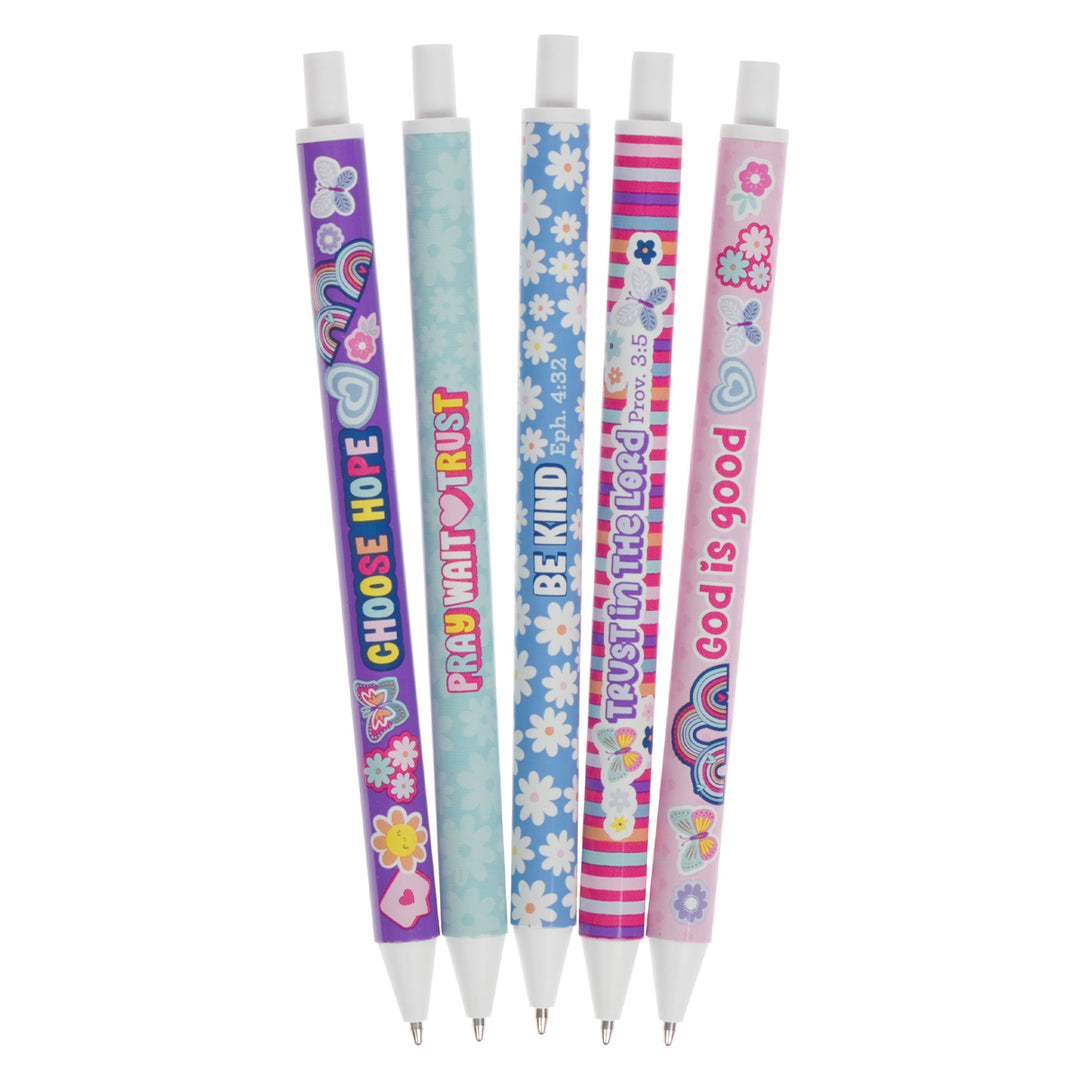 Faith-Filled Five-Piece Retractable Ballpoint Pen Set with Blue Ink