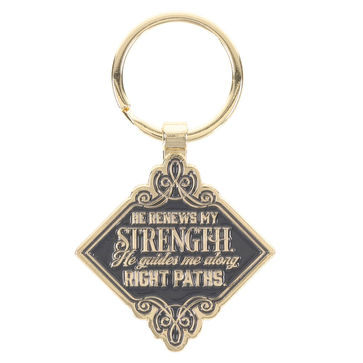 He Renews My Strength Metal Key Ring in a Tin