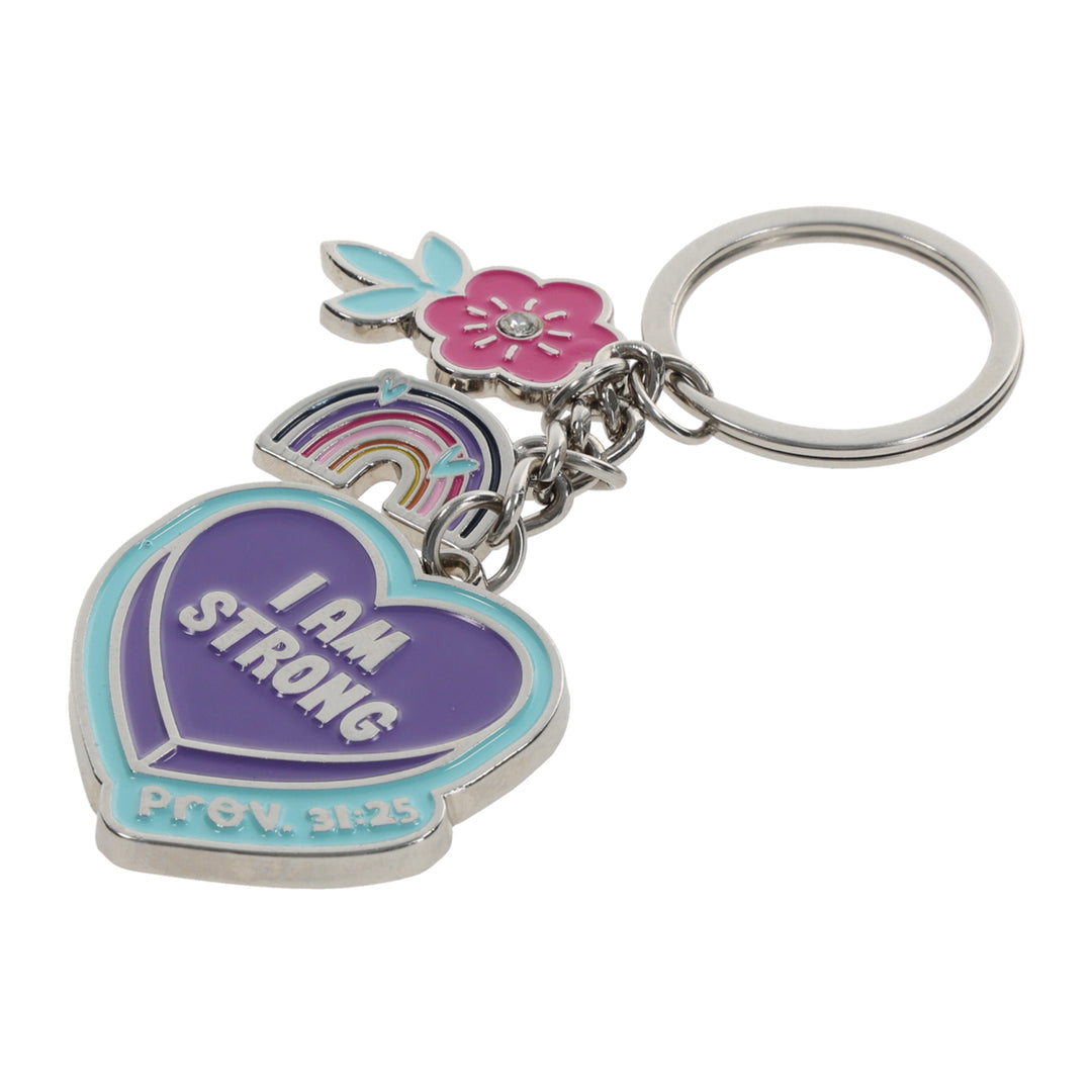 I Am Strong Metal Key Ring with Charm