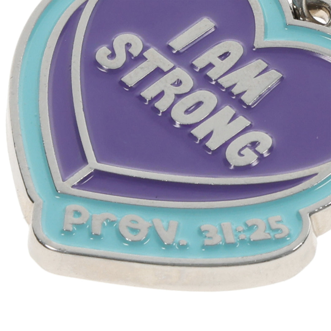 I Am Strong Metal Key Ring with Charm