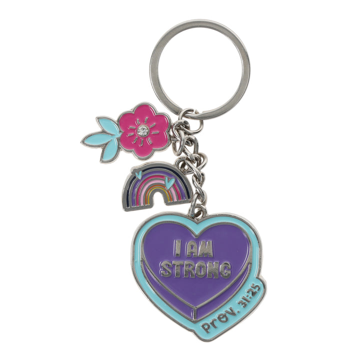 I Am Strong Metal Key Ring with Charm