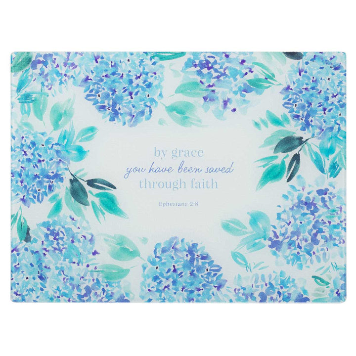 By Grace You Have Been Saved Through Faith Large Glass Cutting Board