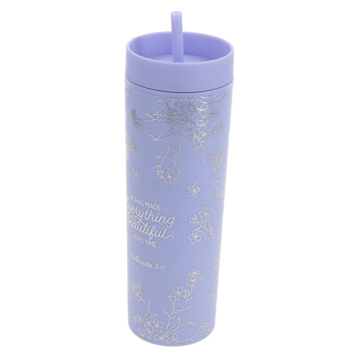 He Has Made Everything Beautiful Lavender Plastic Travel Tumbler with Straw