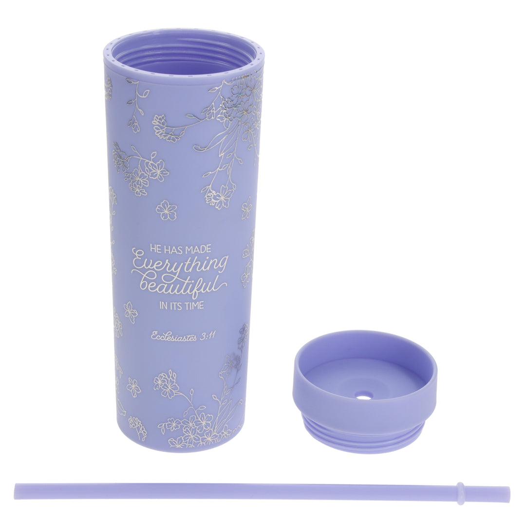 He Has Made Everything Beautiful Lavender Plastic Travel Tumbler with Straw