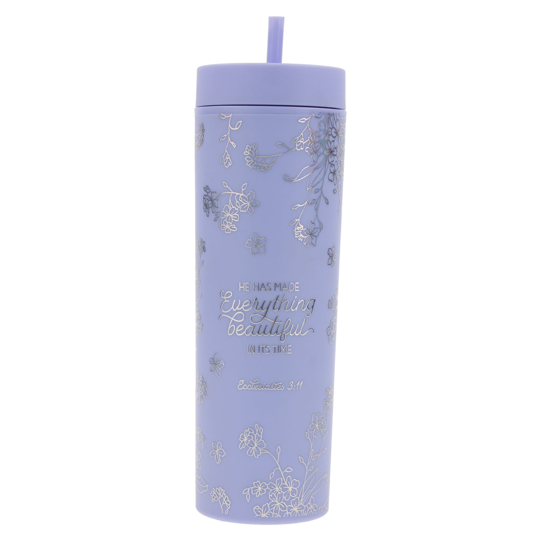 He Has Made Everything Beautiful Lavender Plastic Travel Tumbler with Straw