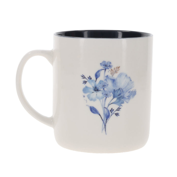 Love Floral Ceramic Mug with Navy Blue Interior