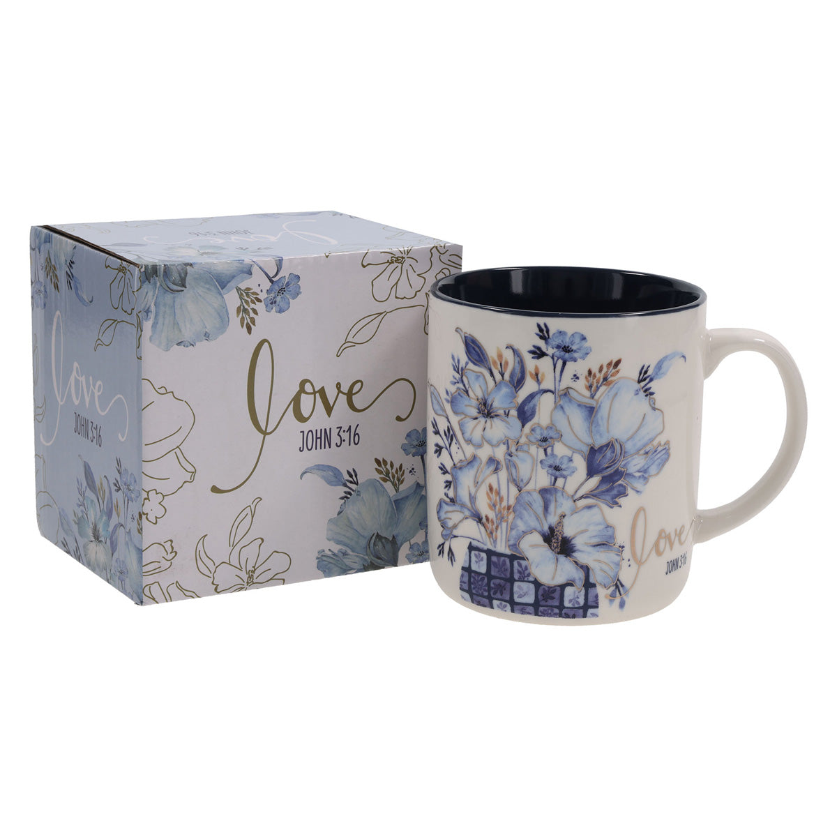 Love Floral Ceramic Mug with Navy Blue Interior