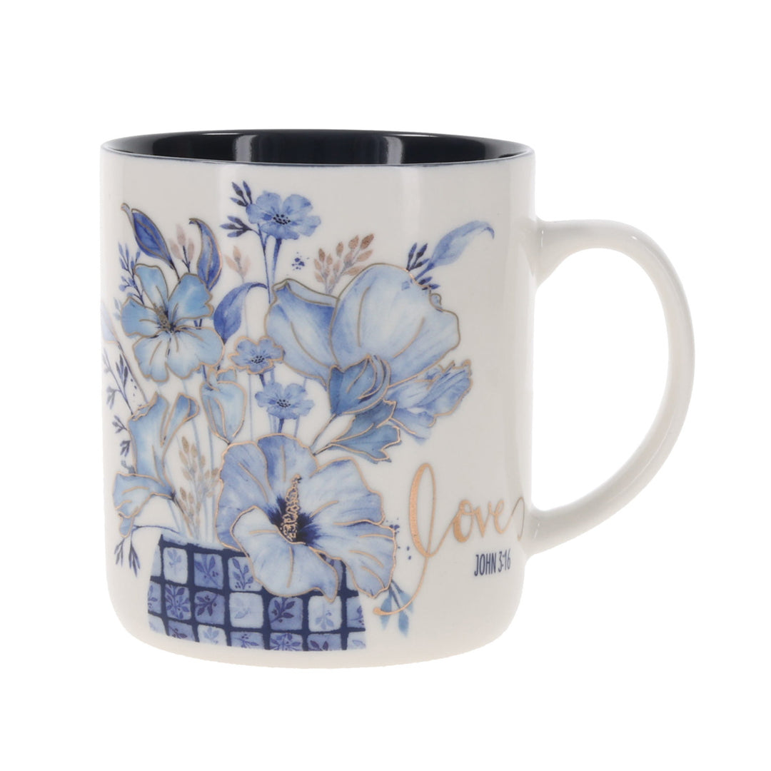 Love Floral Ceramic Mug with Navy Blue Interior