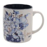 Love Floral Ceramic Mug with Navy Blue Interior