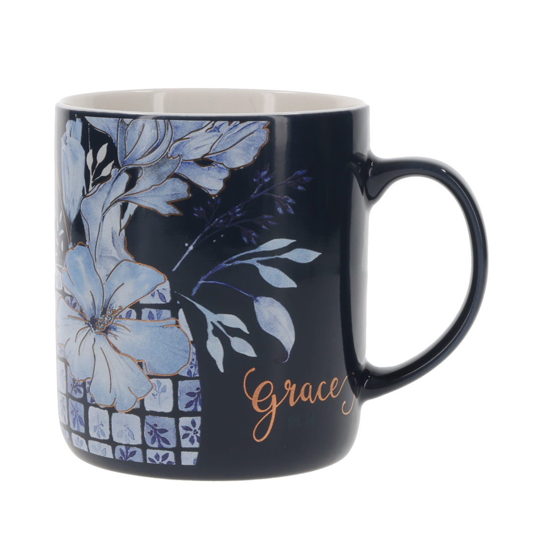 Grace Floral Navy Blue Ceramic Mug