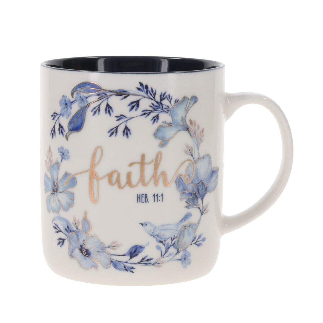 Faith Floral Ceramic Mug with Navy Blue Interior