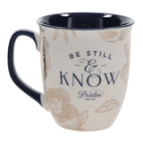 Be Still and Know Ceramic Mug with Navy Blue Interior