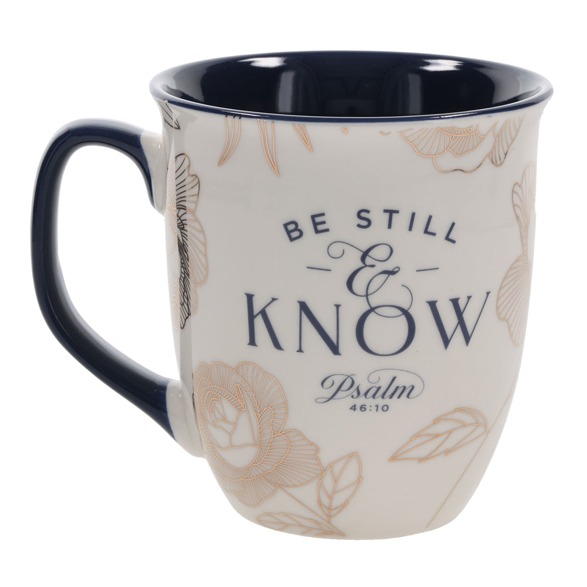 Be Still and Know Ceramic Mug with Navy Blue Interior