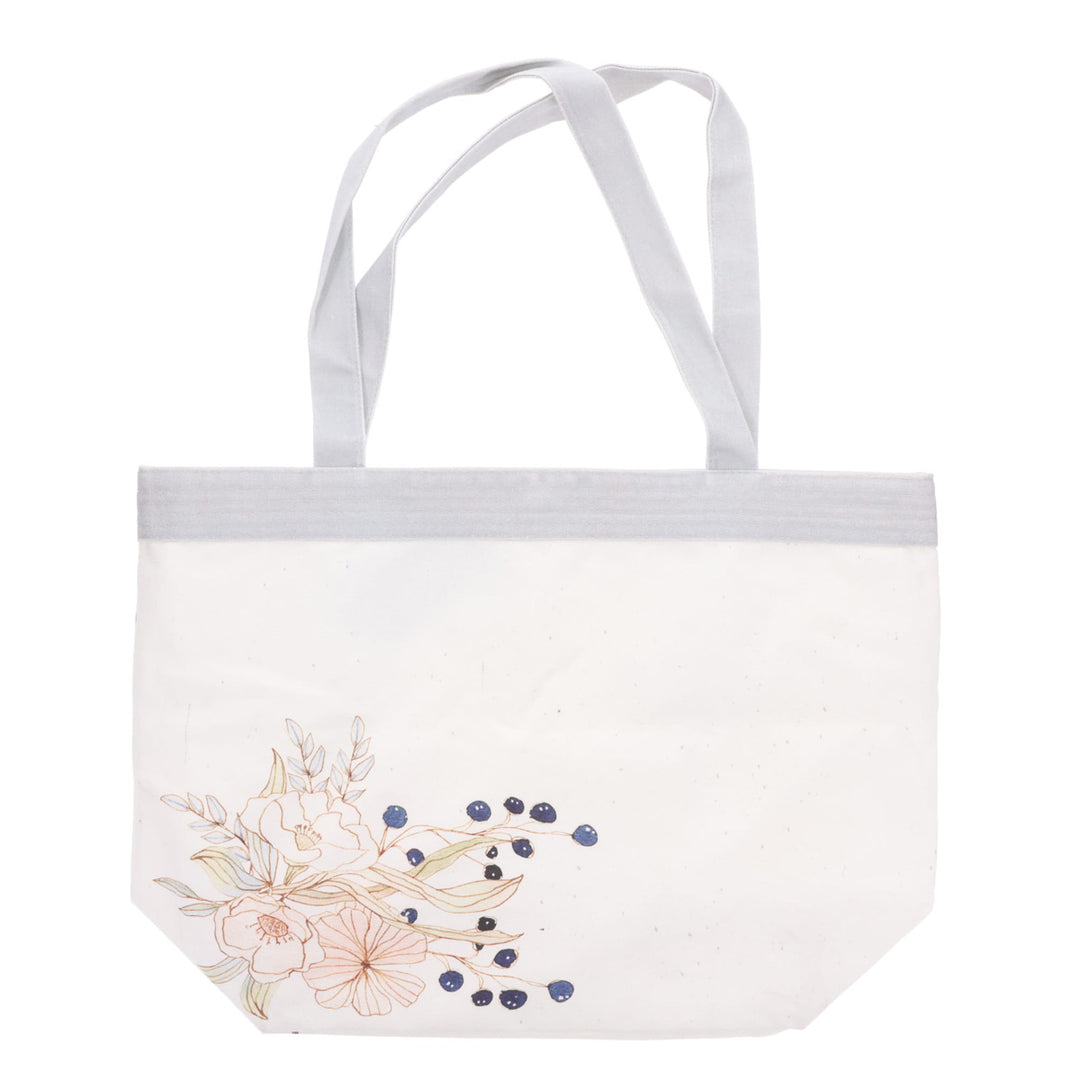 Be Still and Know Floral Pink and Blue Cotton Canvas Tote Bag