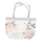 Be Still and Know Floral Pink and Blue Cotton Canvas Tote Bag