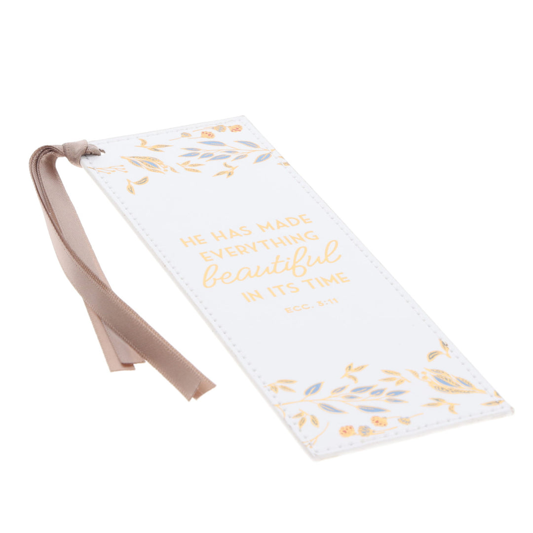 Everything Beautiful Cream and Brown Faux Leather Bookmark