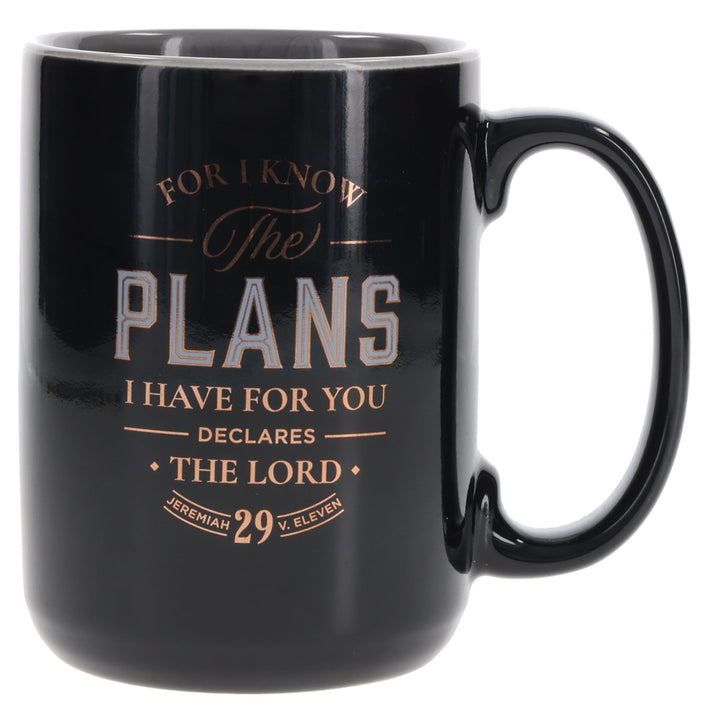 I Know the Plans Black Ceramic Mug with Grey Interior