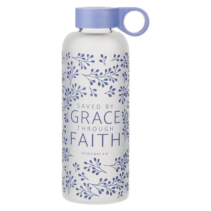 Saved by Grace Through Faith Frosted Glass Water Bottle