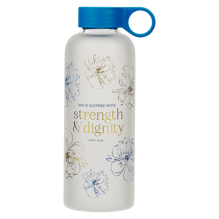 She Is Clothed with Strength and Dignity Frosted Glass Water Bottle