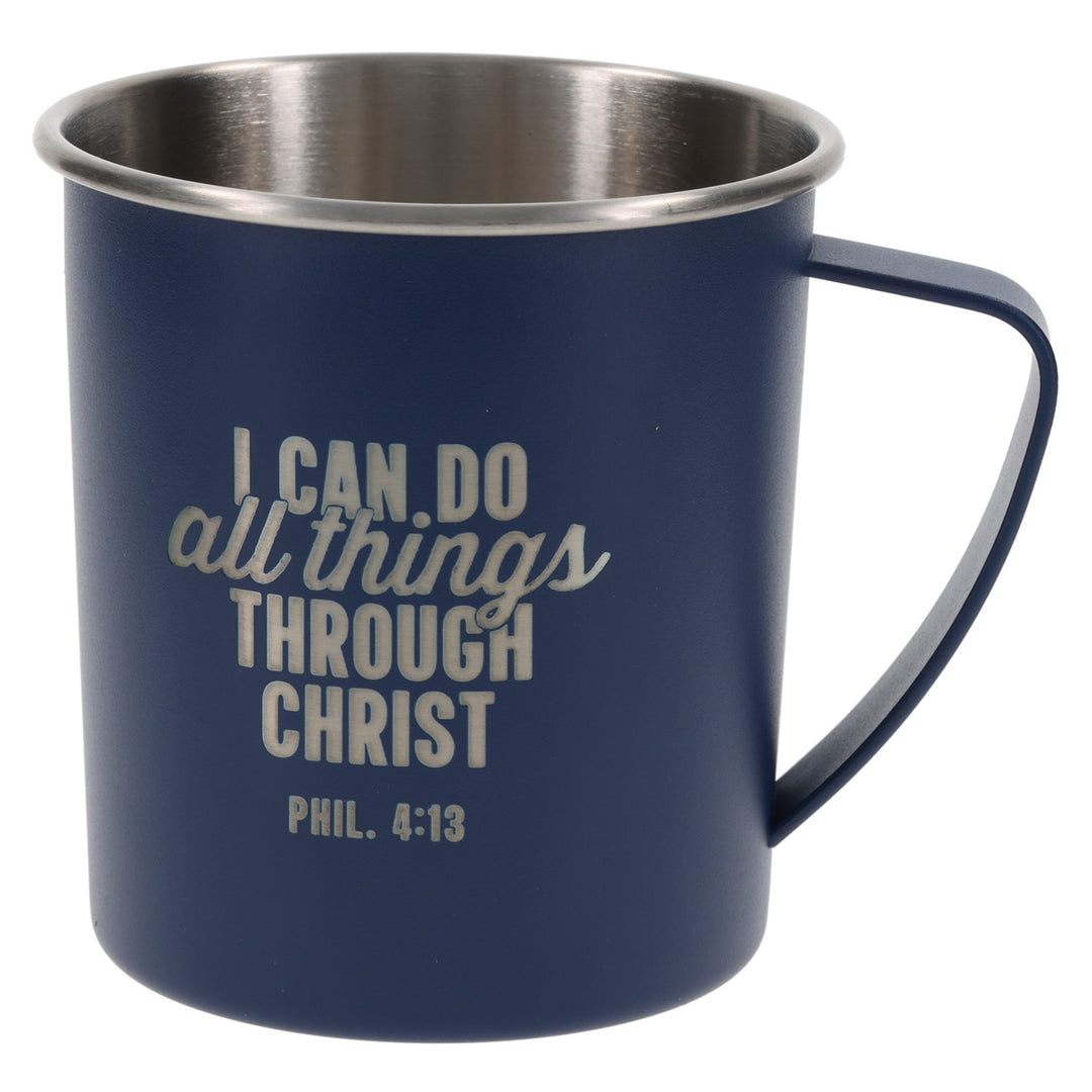 I Can Do All Things Through Christ Blue Stainless Steel Camp Style Mug