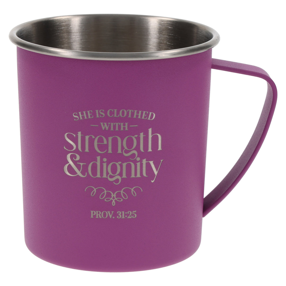 She Is Clothed with Strength and Dignity Stainless Steel Camp Style Mug