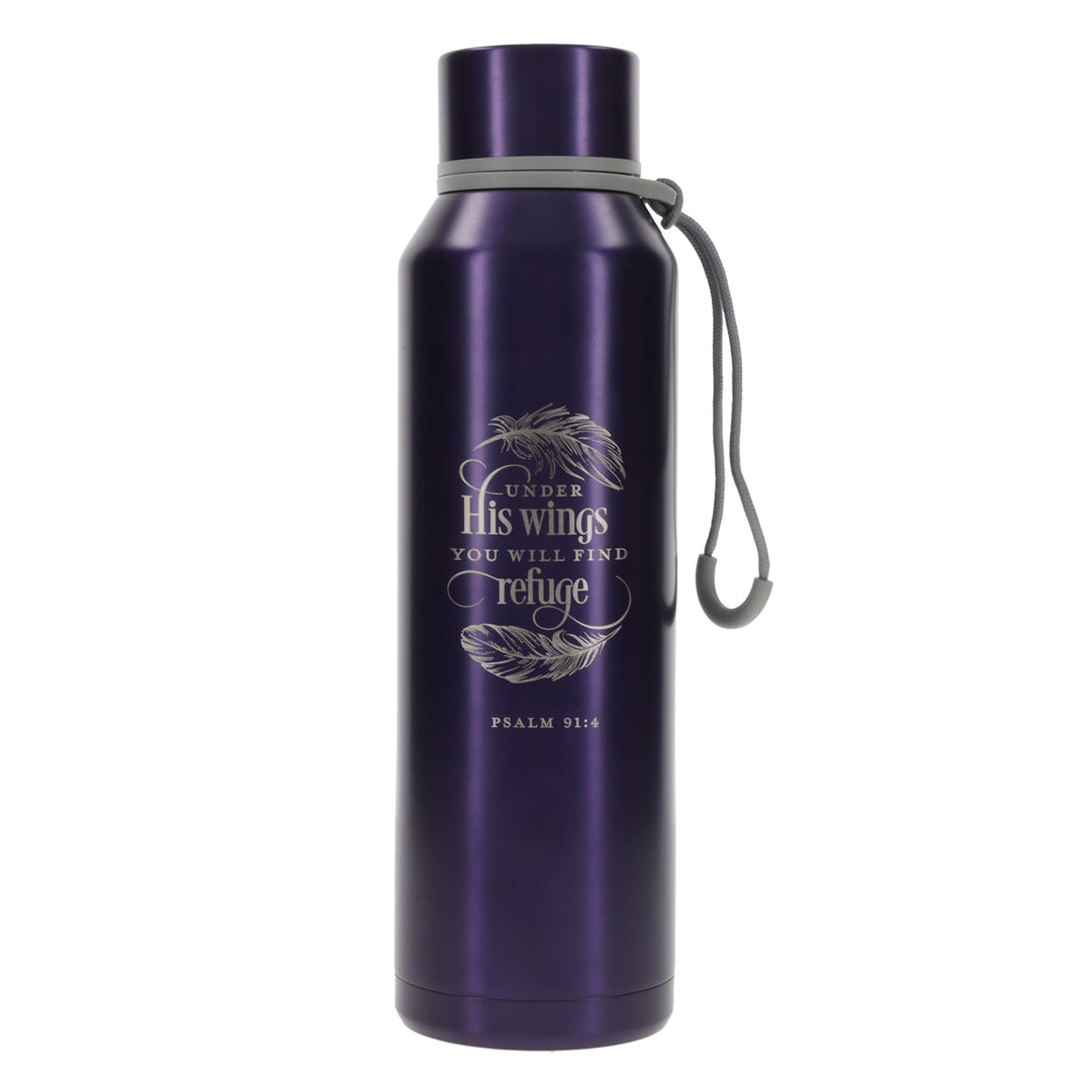 Under His Wings You Will Find Refuge Purple Stainless Steel Water Bottle