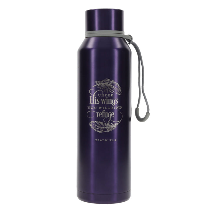 Under His Wings You Will Find Refuge Purple Stainless Steel Water Bottle