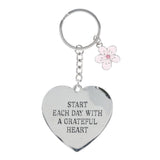 Start Each Day with a Grateful Heart Metal Key Ring with Charm