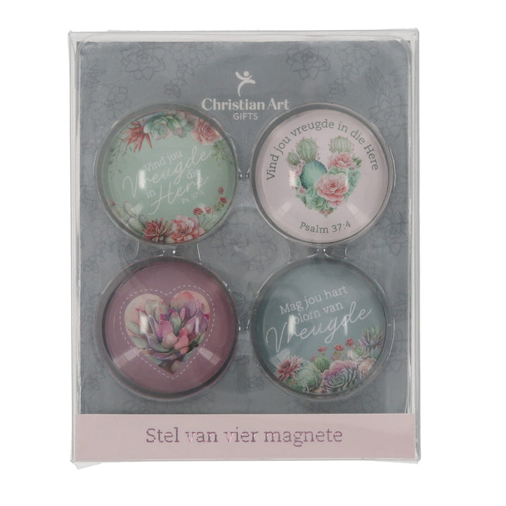 Vind Vreugde in die Here Afrikaans Four-Piece Glass Magnetic Set