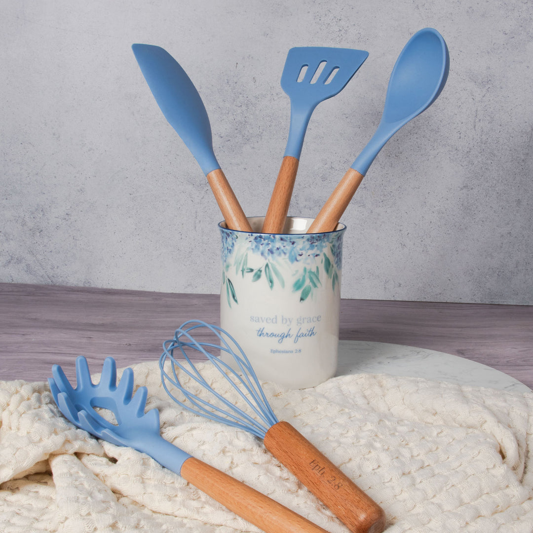 Grace Wood and Silicone Five-Piece Utensil Set