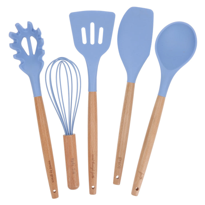 Grace Wood and Silicone Five-Piece Utensil Set