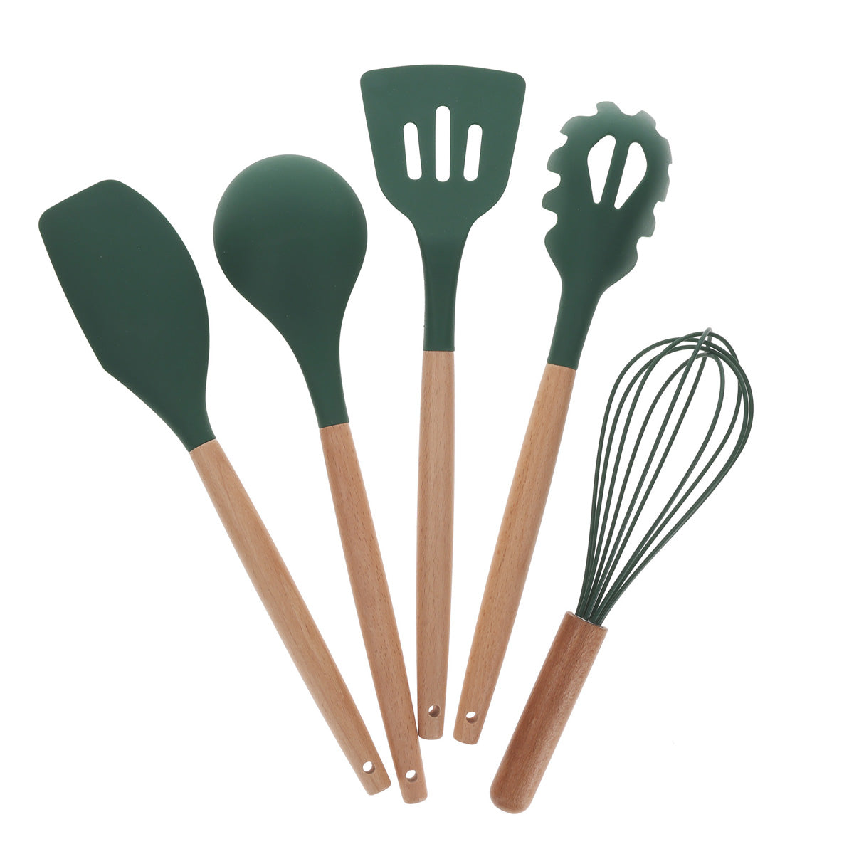 Love Always Wood and Silicone Five-Piece Utensil Set
