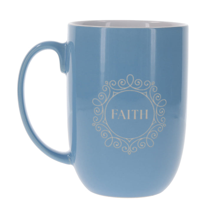 Faith Blue Ceramic Mug with White Interior