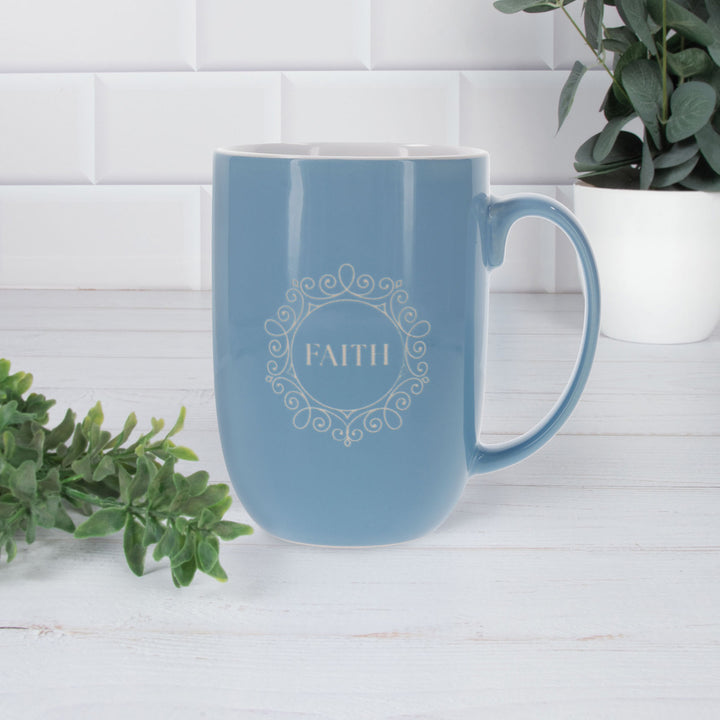 Faith Blue Ceramic Mug with White Interior