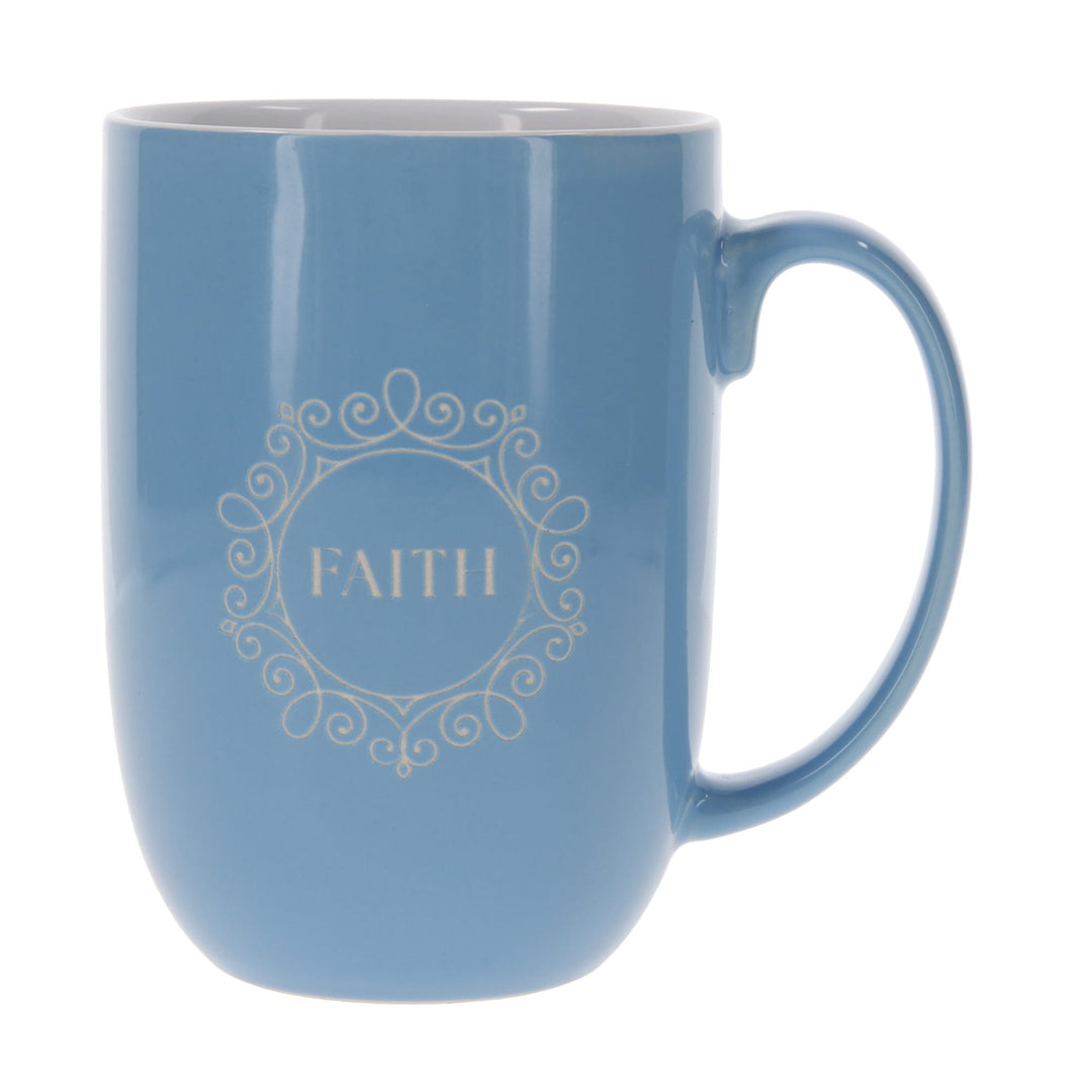 Faith Blue Ceramic Mug with White Interior