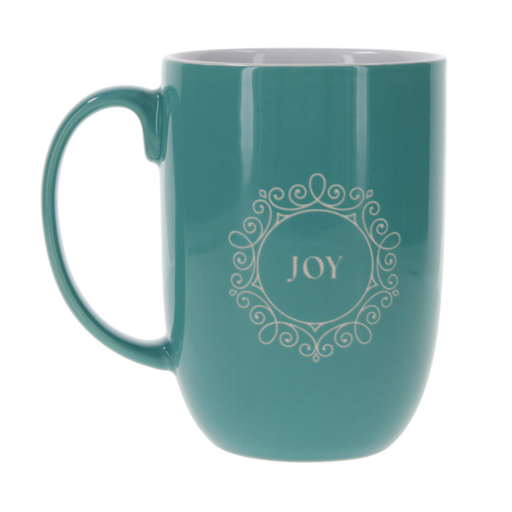 Joy Teal Ceramic Mug with White Interior