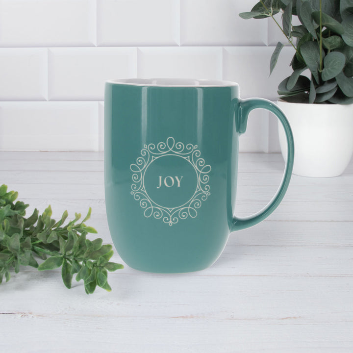 Joy Teal Ceramic Mug with White Interior