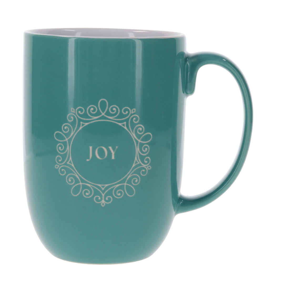 Joy Teal Ceramic Mug with White Interior