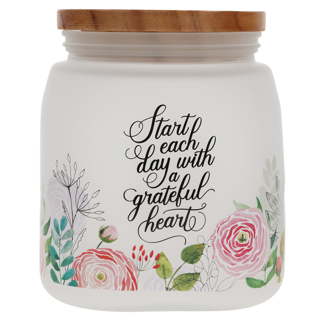 Start Each Day with a Grateful Heart Frosted Glass Jar with Bamboo Lid