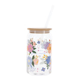 Live Simply Bloom Wildly Single Wall Glass Travel Tumbler with Bamboo Lid and Straw