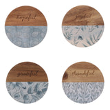 Grateful, Hopeful, Thankful and Joyful Four-Piece Wooden Coaster Set