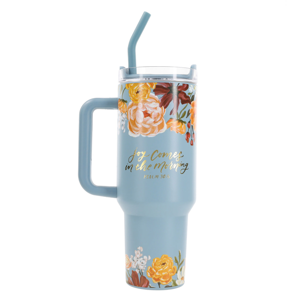 Joy Comes in the Morning Large Stainless Steel Mug with Handle and Straw