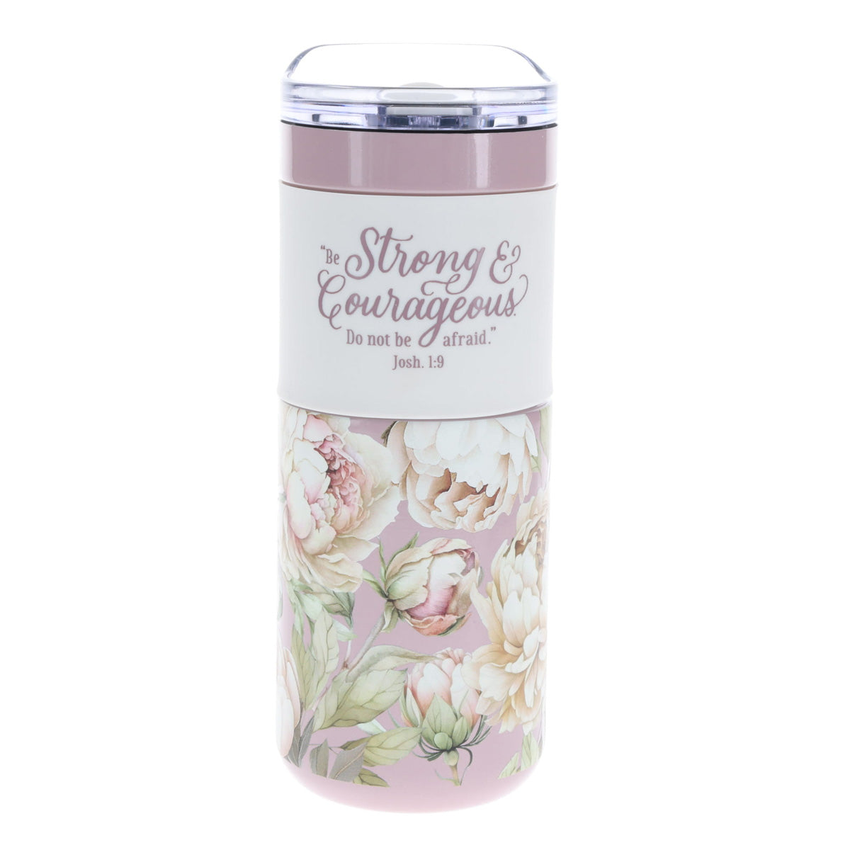 Be Strong and Courageous, Do Not Be Afraid Floral Stainless Steel Travel Mug