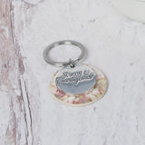 Strong and Courageous Metal and Faux Leather Key Ring