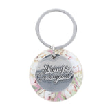 Strong and Courageous Metal and Faux Leather Key Ring