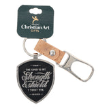 The Lord Is My Strength and Shield Metal and Faux Leather Key Ring with Carabiner Hook