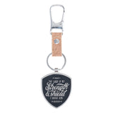 The Lord Is My Strength and Shield Metal and Faux Leather Key Ring with Carabiner Hook