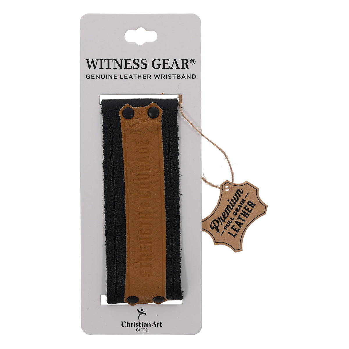 Strength and Courage Black and Butterscotch Genuine Leather Wriststrap