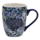 The Lord Is My Strength and My Song Blue Floral Ceramic Mug