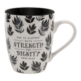She Is Clothed with Strength and Dignity Ceramic Mug with Black Interior